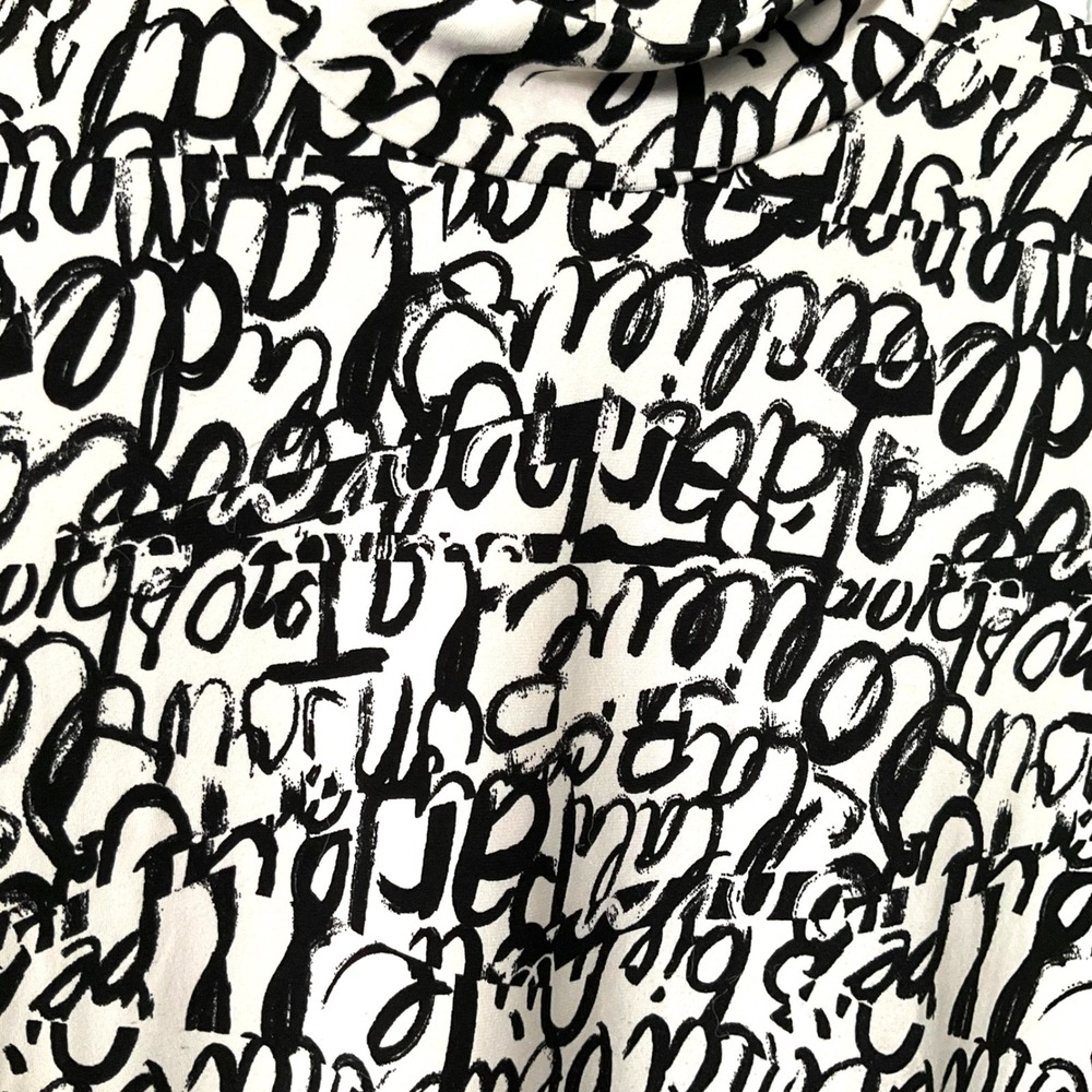 New York & Company 7th Avenue Mock Neck Graffiti Print Top Black White XS - Picture 5 of 7